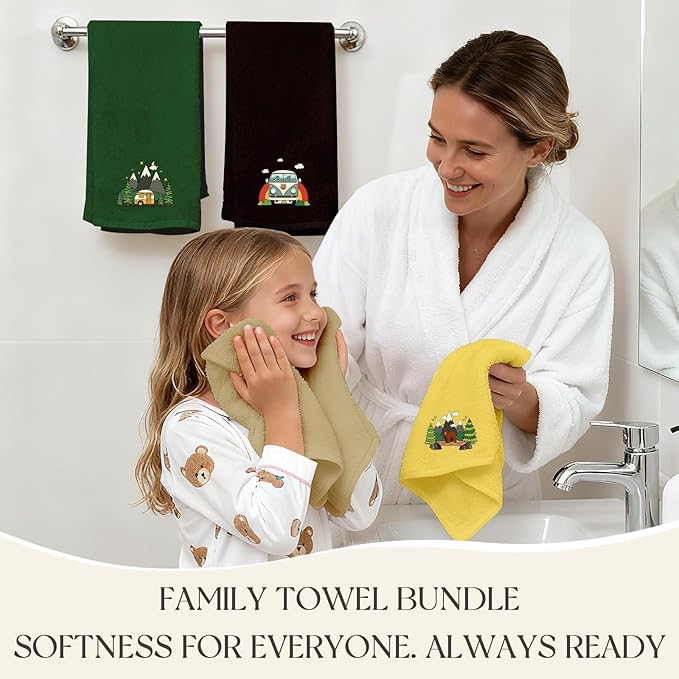 4 Pcs Camping Towels Camp Cotton Towel Set 29 x 13.3 Inch Camper Embroidered Towels Hand Kitchen Decorative Camping Bath Hand Towel Camper Bathroom Accessories Farmhouse Decor Housewarming Gift