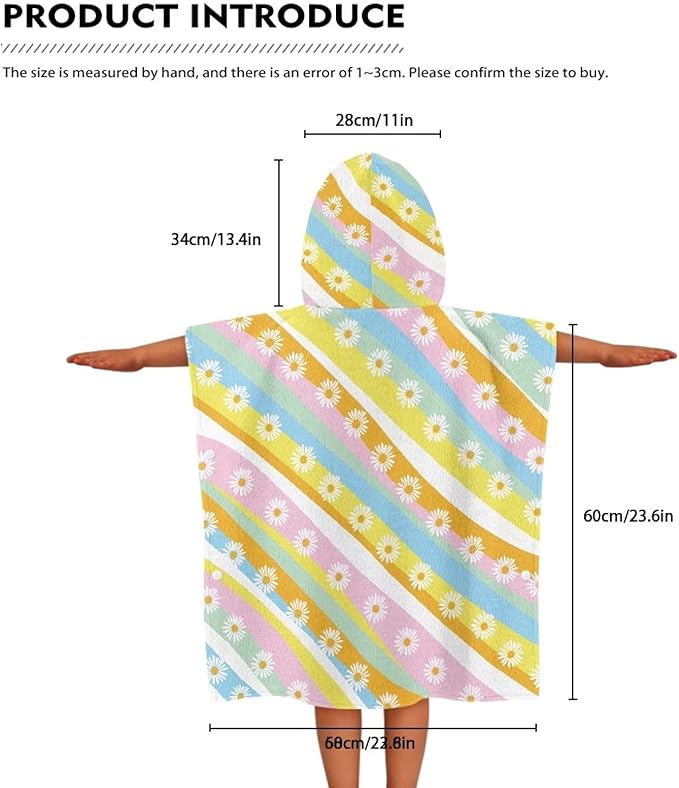Hooded Bath Towel Poncho Toddler Ultra Absorbent Colorful Daisy Large Towel Wrap Toddlers Shower Decorations for Boys Girls Bathroom Beach Swim Supplies