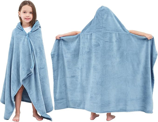 Hiturbo Kids Hooded Bath Towel: Soft Plush Pool Beach Fleece Towel Blanket - 50"x30" Toddler Towels Wrap for Boys Girls 3-12 Years (Blue)