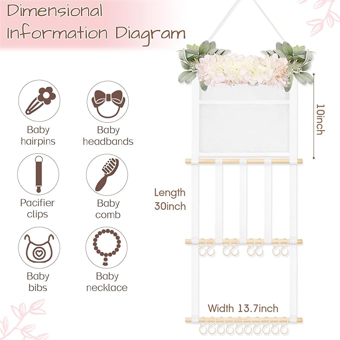 POVETIRE Headband Holder Hair Bows Organizer for Girls, Hair Accessories Display Storage Wall Hanging Decor for Baby Nursery Toddler Baby Room Base