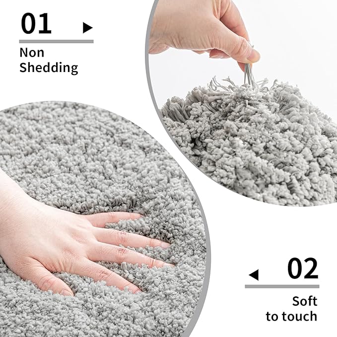 Gray Bathroom Rug 24x36 Non Slip Fluffy Bath Mat for Bathroom Floor Washable Plush Luxury Bath Rug for Tub Soft Shaggy Absorbent Shower Sink Mat
