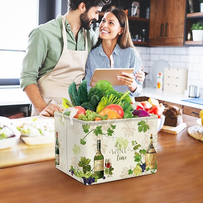 Clastyle Retro Manor Wine Storage Baskets Outdoor Camping Grape Cane Vine Kitchen Storage Bin Rectangle Gift Basket for Clothes Food Book Toy