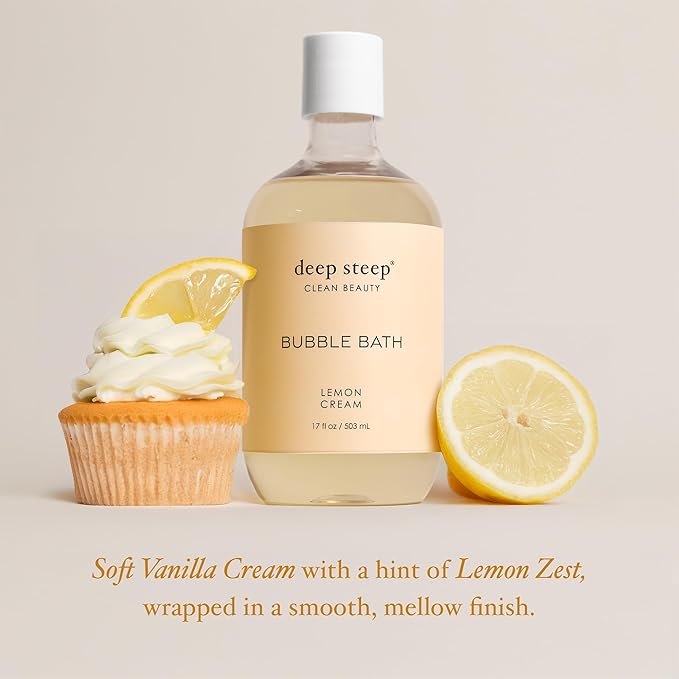 Deep Steep Lemon Cream Bubble Bath for Women, Hypoallergenic, Clinically Tested, Clean Formula for Sensitive Skin, Sulfate-Free, 17 fl oz Bottle, Essential Bath Accessories