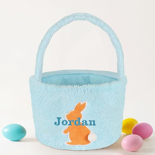 Easter Basket for Kids, VAPCUFF Easter Bunny Basket, Personalized Easter Baskets, Easter Basket with Name - - Blue Basket Brown Bunny