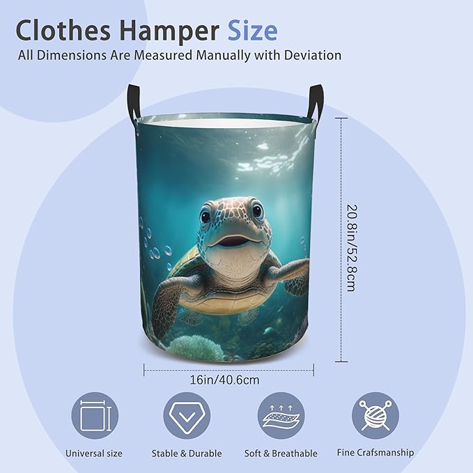 Laundry Basket, Dirty Clothes Basket, Foldable Waterproof Oxford Cloth Storage Basket for Bedroom, Bathroom, Clothes,Large Storage Basket Home Decoration(Sea Turtle)