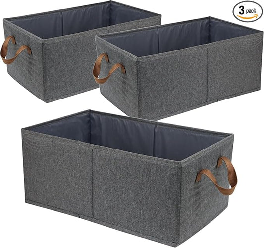 Pack of 3 Large Capacity Storage Bins Closet Organizer System, Sturdy Foldable Storage Boxes for Organizing Clothing, Sheets, Toys, Books - Shelf Organizer Shelves Basket Storage Bin