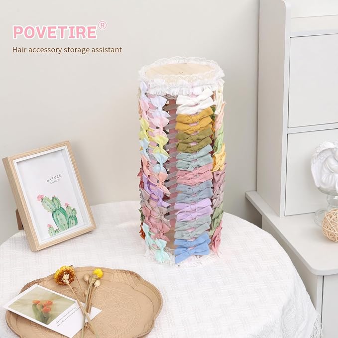 POVETIRE Bow Holder for Girls Hair Bows,Pink Hair Bow Organizer, Hair Clips Stand Hair Accessories Rack Display Decors Baby Nursery Toddler Girls Room