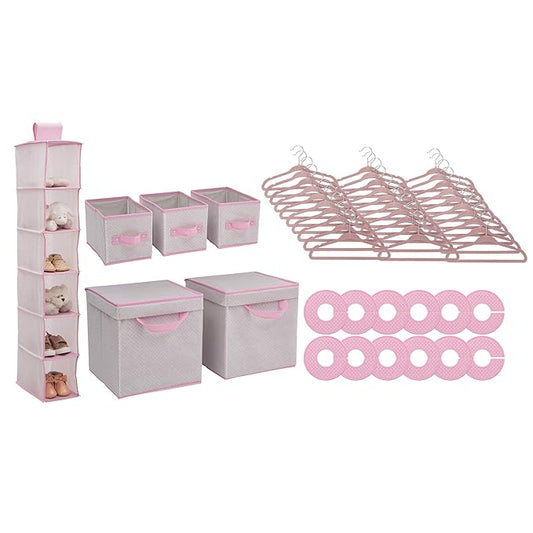 Delta Children Nursery Storage 48 Piece Set - Easy Storage/Organization Solution - Keeps Bedroom, Nursery & Closet Clean, Infinity Pink