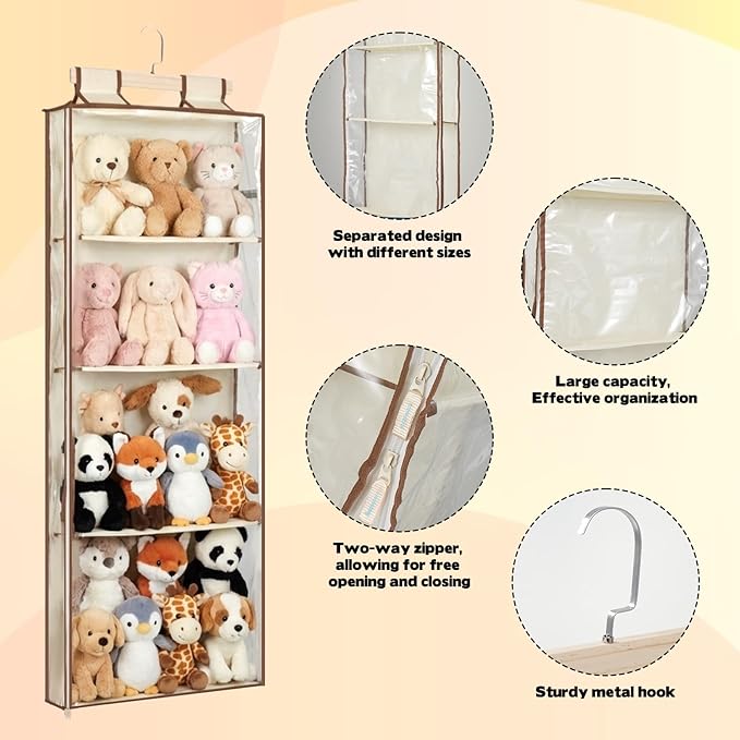 Stuffed Plush Holder for Squishmallow Storage | 2 in 1 Over the Door & Rack Hanging Organizer | with Extra Space-saving Pockets | Clear Solution for Organize Display
