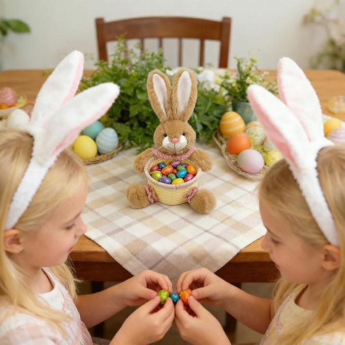 Easter Bunny Basket,Holiday Rabbit Shaped Eggs Storage Container,Adorable Goodie Basket | for Kids Party Holiday Family Gathering Food Snacks Chocolate Candy Biscuits