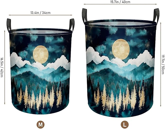 Moon Forest Laundry Basket, Large Canvas Collapsible Organizer Storage Basket for Nursery,Office,Toy Organizer,Home,Decor - 19.7" X 15.7 "