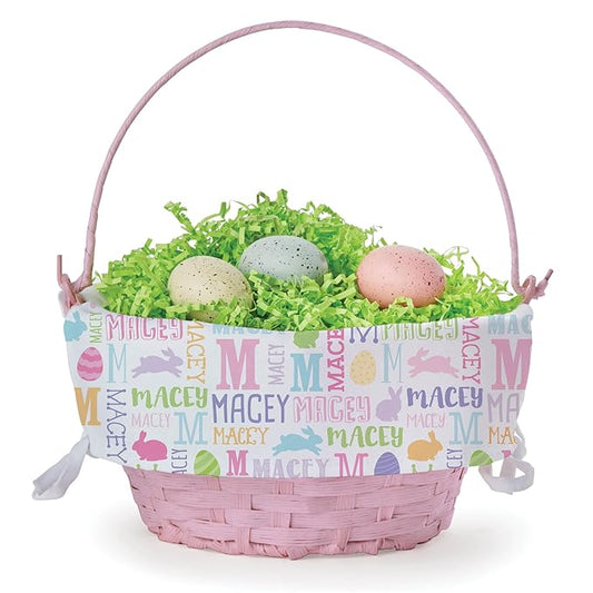 Bunny Name Personalized Easter Egg Basket with Handle and Custom Name | Removable Easter Basket Liners | Pink Basket | Woven Easter Baskets for Kids | Customized Easter Basket