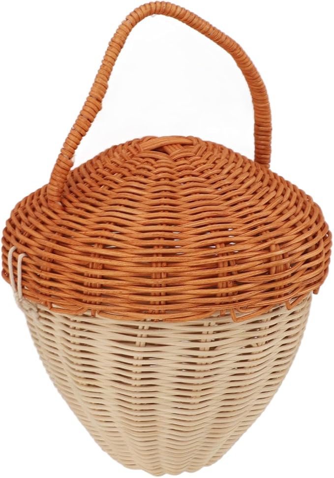 Rattan Storage Basket Mushroom Shape Decorative Woven Fruit Basket Wall Hanging Storage Basket with Lid Photo Prop Room Decor
