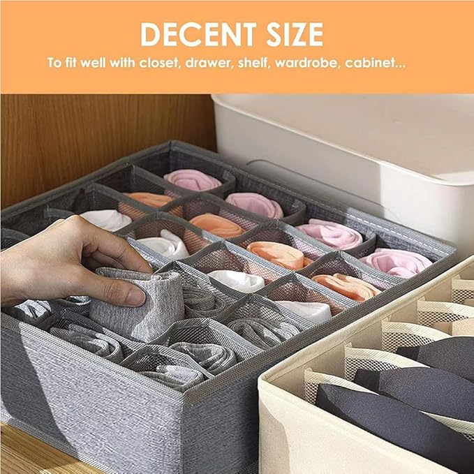 Underwear Organizer with Drawer Dividers, Foldable Fabric Dresser Closet Organizers Bins, Bedroom Cabinet Organization and Storage Box for Baby Clothes, Undies, Ties，Sock-Dark Grey (16cell)