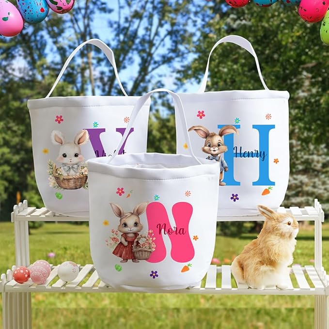 callie Personalized Easter Basket Stuffers, Custom Initial and Name on Basket Stuffers, Easter Bonus Gifts Brithday Gifts for Family Son Daughter (Flowers Rabbit)