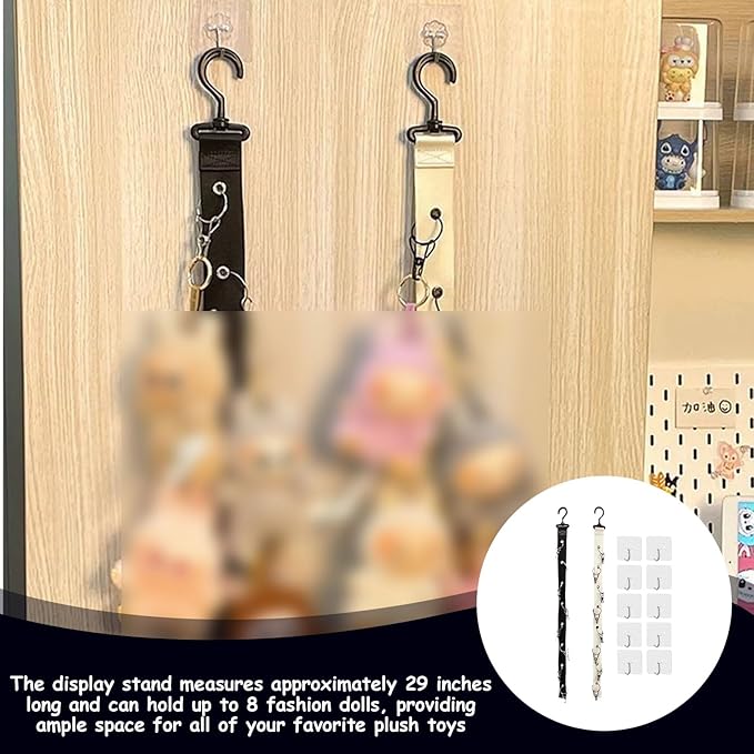 2 Pcs Plush Toy Display,Hanging Display,Organizer,Display 17cm Doll ,Holder Display With Chain,Doll Organizer,Toy Straps For Wall Decor Or Corner Nursery Playroom Holds 10 Plush Toys With ten hooks