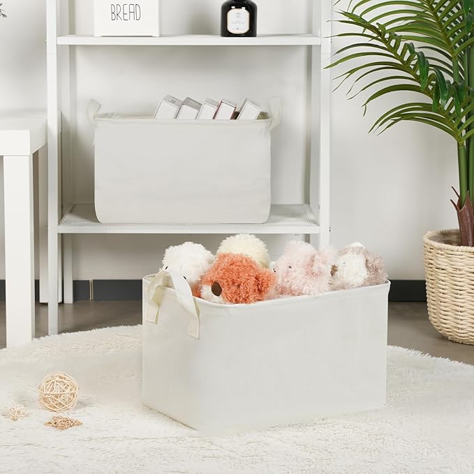 Bidtakay Rectangular Storage Basket,Waterproof Large Storage Bins Box with Handles, Shelf Baskets for Home Office Closet, Decorative Storage Baskets for Home (15"x10"x9"- White)