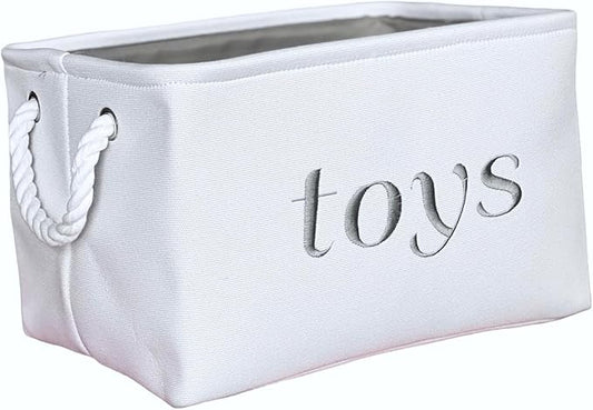 APPLE PIE ORDER Nursery basket, Storage & organizer Bin for Baby, Diapers, Wipes, Books, Toys. White Canvas fabric Decorative Box with Embroidering. (Toys - Gray, Medium)