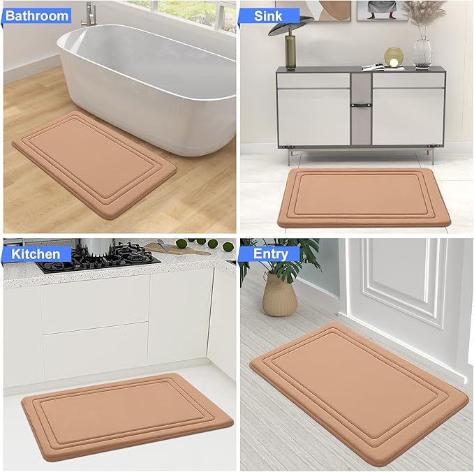 Grandaily Memory Foam Bath Mat Rug 24x16, Ultra Soft, Non-Slip and Absorbent Bathroom Rugs, Machine Wash Dry, Comfortable Bath Carpet for Bathroom Floor, Tub and Shower, Dark Beige