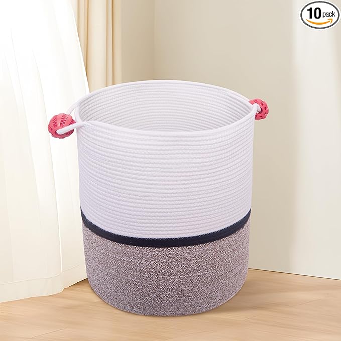 Laundry Baskets Woven Cotton Rope Laundry Hamper with Handles for Decor Storage of Dirty Clothes,Toys and Blankets in Bathroom,Baby Room and Living Room