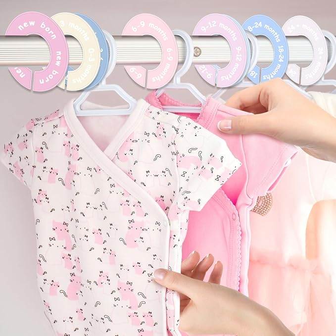 8 Pcs Baby Closet Dividers for Clothes – Round Baby Size Clothes Dividers for Closet Rod, Nursery Closet Organizer & Decor