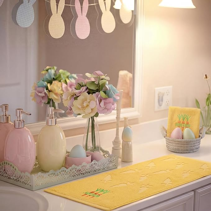 2 Pcs Easter Hand Towels for Bathroom Carrot Easter Bath Towels Yellow 100% Cotton Jacquard Embroidered Decorative Gift Set Kitchen Decor Home Accessories