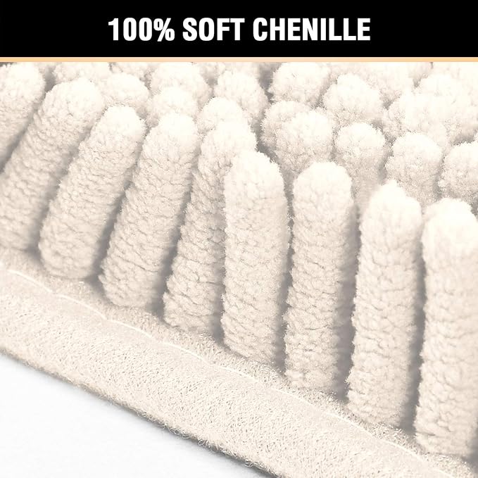 H.VERSAILTEX Microfiber Bath Rugs Chenille Floor Mat Ultra Soft Washable Bathroom Dry Fast Water Absorbent Bedroom Area Rugs, 20 x 32 - Inch, Ivory