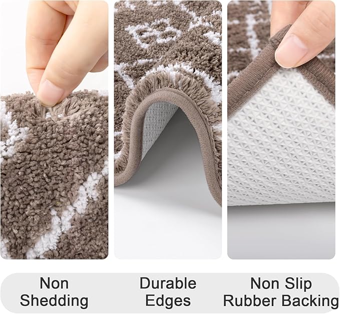 HEBE Bathroom Rugs Sets 5 Piece, Soft Absorbent Microfiber Bath Mat for Bathroom, Non Slip Washable Bath Rug Set with Toilet Cover, Bath Runner and U-Shaped Contour Toilet Rug, Coffee