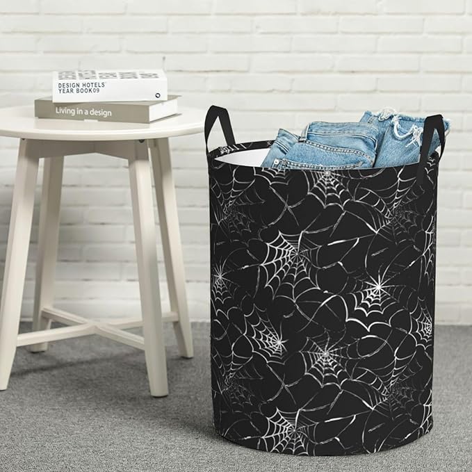 Black Laundry Basket Spider Web Decor,Waterproof Laundry Hamper Home Decor Collapsible Laundry Baskets With Handles,Toy/Clothes Storage Basket For Bedroom Bathroom Decor