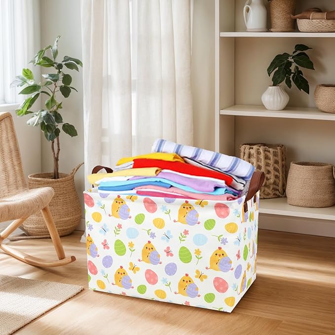 Cute Chicken Easter Basket for Kid Large Empty Rectangular Easter Gift Storage Basket Bunny Eggs Décor (Chicken Butterfly)