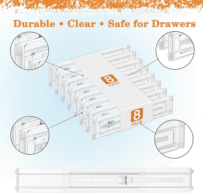 Acrylic Drawer Dividers for Clothes, Adjustable 11–20 Inch Expandable Deep Dresser Drawer Dividers, Clear Drawer Separators for Baby Clothes, Underwear, Kitchen, Office & Home Storage