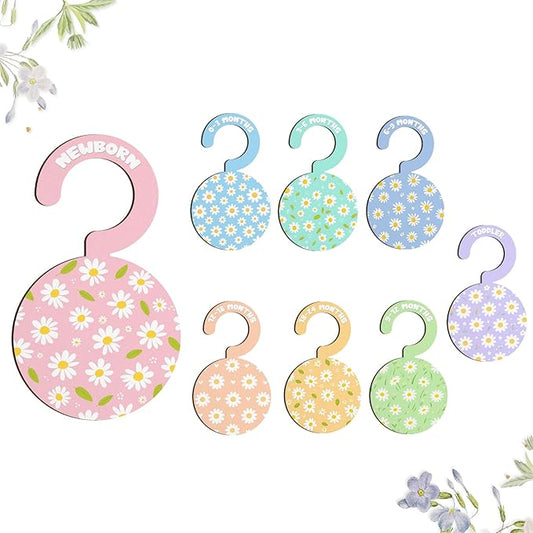 Baby Clothes Dividers for Closet - Set of 8 Wooden Baby Size Closet Dividers Newborn to 24 Months, Newborn Organizer for Girls, Daisy Floral Baby Nursery Decor Kit Newborns Gift Baby Shower