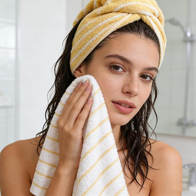 6-Pack Stripe 100% Cotton Hand Towels, Vintage Bathroom Decor, Ultra-Absorbent & Quick-Drying Face & Hand Towel for Adults Kids, Yellow and White Stripe
