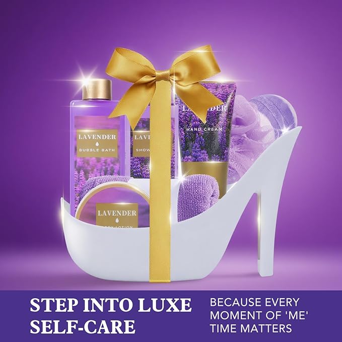 Spa Luxetique Gifts for Women 8pcs Relaxing Lavender Gift Set for Women High Heel Spa Gift for Womens Birthday Gifts for Womens Mom Grandma Teacher Nurse Valentines Day Gift for Her