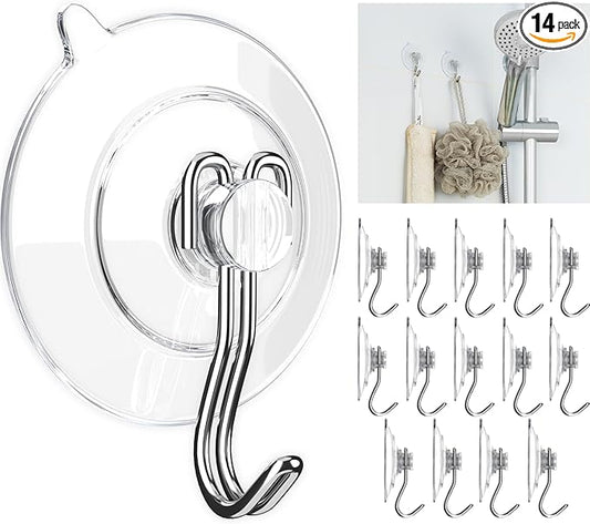 GLUIT Suction Cup Hooks - Utility Hook Wall Hangers for All Purposes Stainless Steel Removable Small Suction Cups for Kitchen Bathroom Shower Wall Window Glass Door 3 lbs (14 Suction Hooks)