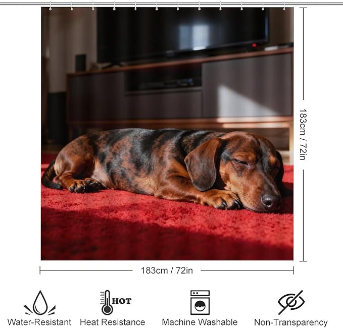4 Piece Bathroom Rug Set with Shower Curtain, Non-Slip Bath Mat Toilet Cover Set, Dachshund Bathroom Rug Sets