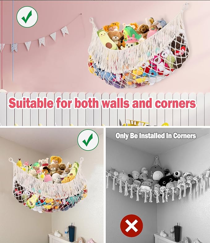 Stuffed Animal Hammock - Extra Large 63'' Long, Stuffed Animal Storage, stuffed animal Holder net, Hammock Large, Storage Hanging Organizer - Cream White