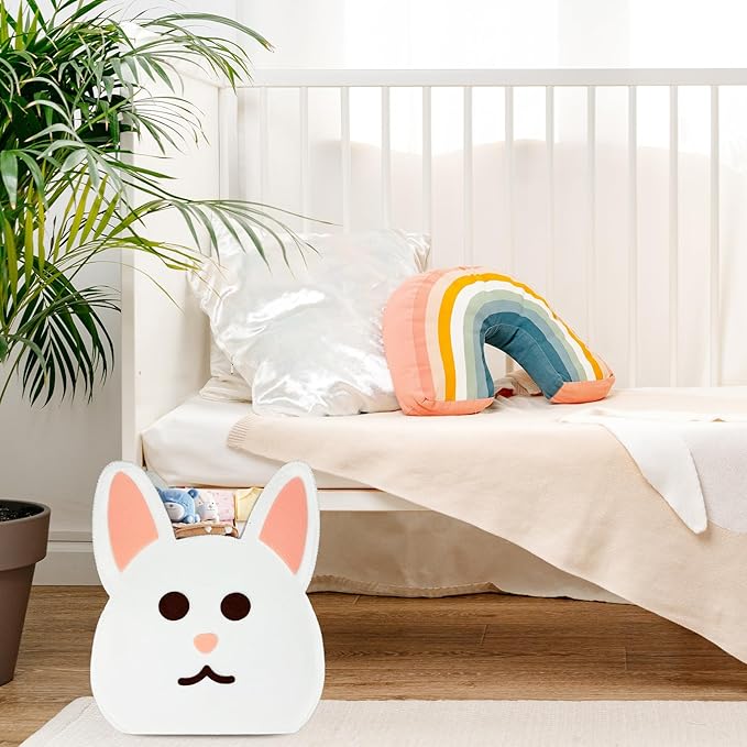 Cute Rabbit Shaped Felt Storage Caddy Felt Baby Basket, Nursery Organizer with Rabbit Design for Storage Infant Newborn Essentials, Diaper Caddy
