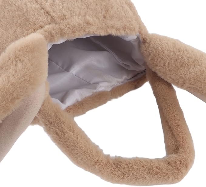 Spryflower Plush Easter Bunny Basket, Children Easter Basket, Cute Cartoon Long Ears Bunny Egg Basket, Soft Plush Easter Gift Bag for Kids, Perfect for Easter Egg Hunt and Family Gath (Coffee)