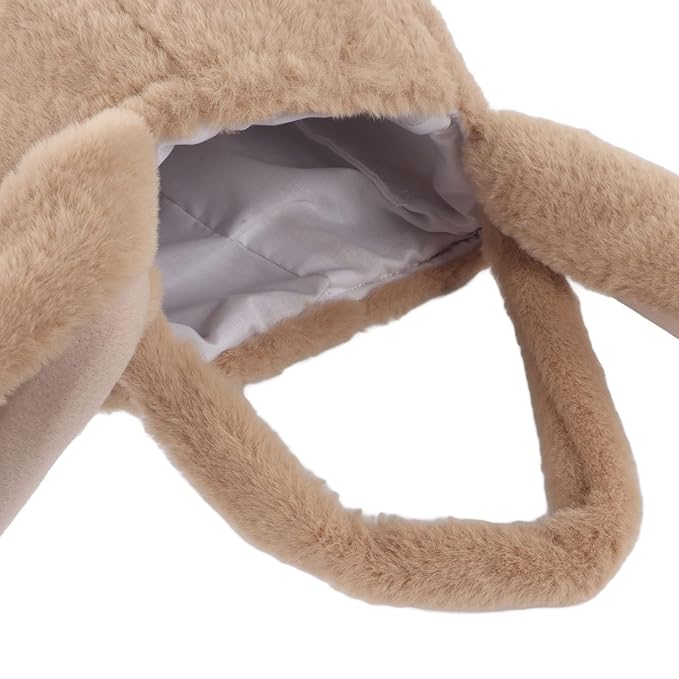 Plush Easter Bunny Basket, Children Easter Basket, Cute Cartoon Bunny Bag with Long Ears, Soft Plush Easter Egg Collector for Kids Easter Party Gift (Coffee)