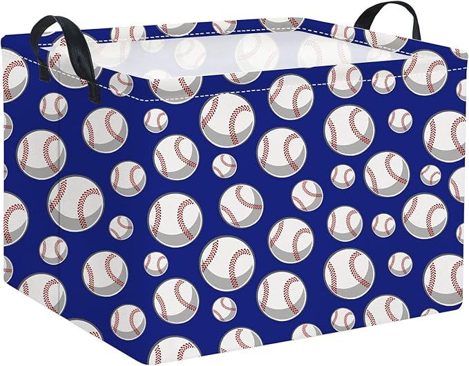HIYAGON Rectangular Baseball Toy Storage Bin Organizer Box - Kids Gift Basket (Blue Baseball)