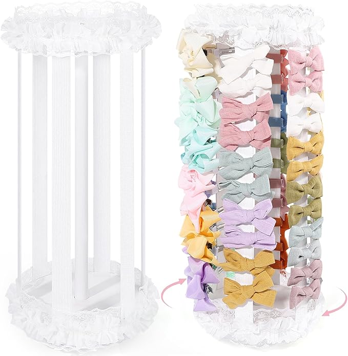 POVETIRE Bow Holder for Girls Hair Bows,360 Rotation White Hair Bow Organizer, Hair Clips Stand Hair Accessories Rack Display Decors Baby Nursery Toddler Girls Room