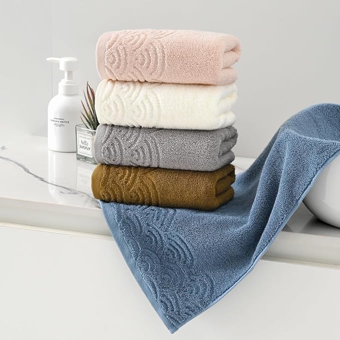 Grey Hand Towels Highly Absorbent 100% Cotton Ultra Soft Rippled Textured Edge Terry Decorative Hand Towel for Bathroom 13 X 29 inch, 2 Piece