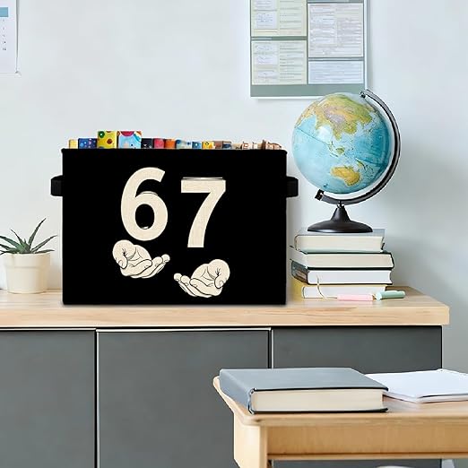 Black and White Funny 6 7 Meme Storage Bins Box with Handles, Hand Holding Number Six Seven Laundry Basket Hamper Collapsible Clothes Toys Organizer for Kids Boys Girls Room Nursery