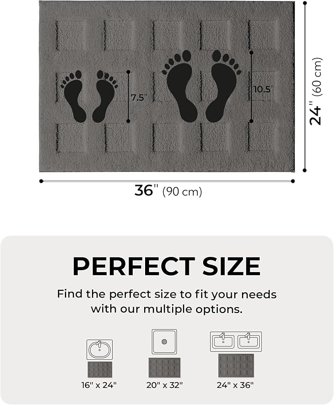 GRANNY SAYS Bathroom Rugs Non Slip Washable, Extra Soft & Water Absorbent Bath Mats for Bathroom, Plush Shaggy Bath Carpet, Deep Grey Waffle Bath Mat Quick Dry for Tub & Shower 24" x 36"
