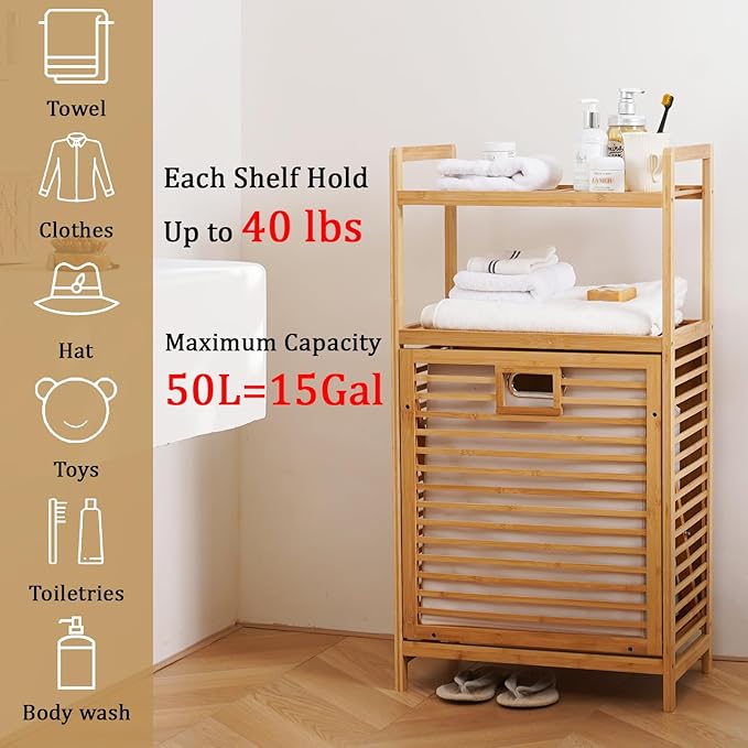 Laundry Hamper with 2-Tier Shelves & Tilt Out Basket, Laundry Baskets Organizer Hampers Bathroom Storage Shelf for Laundry Room, Bathroom, Nursery, Bedroom, Guest Room, Closet (2 Tier - Large)