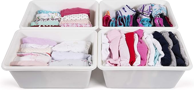 Humble Crew Toy Storage Bins for Kids, Set of 4, White, Small - Sturdy, Colorful Plastic Storage Bins for Classroom, Playroom, Nursery, and More - Premium Toddlers Toy Organizer Bins