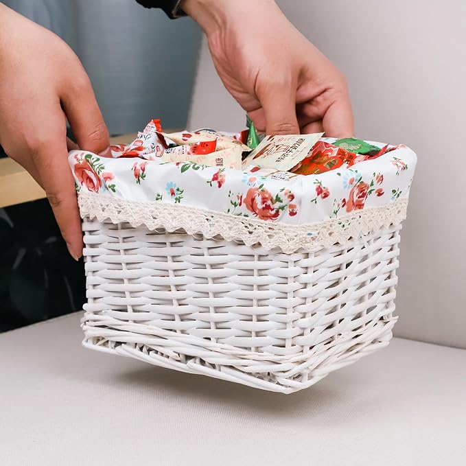 KINGWILLOW Woven Rectangular Wicker Storage Basket,Small Organizer Box