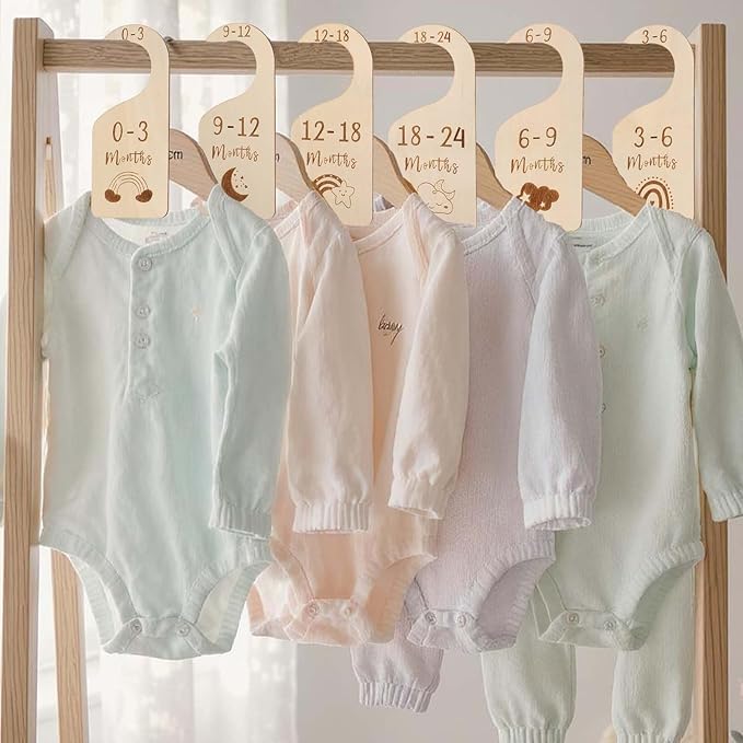 Wooden Baby Closet Dividers Double-Sided Wooden Baby Wardrobe Babies Closet Organizer for Clothes Organizer Adorable Clothes Size Hanger Holder Nursery Decor Birthday Gift for Babies Room