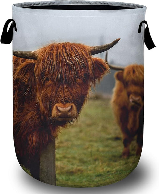 Highland Cow Laundry Basket, Laundry Hamper Collapsible Oxford Cloth with Handle Clothes Toy Storage Bin for Bathroom Laundry Room Bedroom 15.7 X 20 Inch